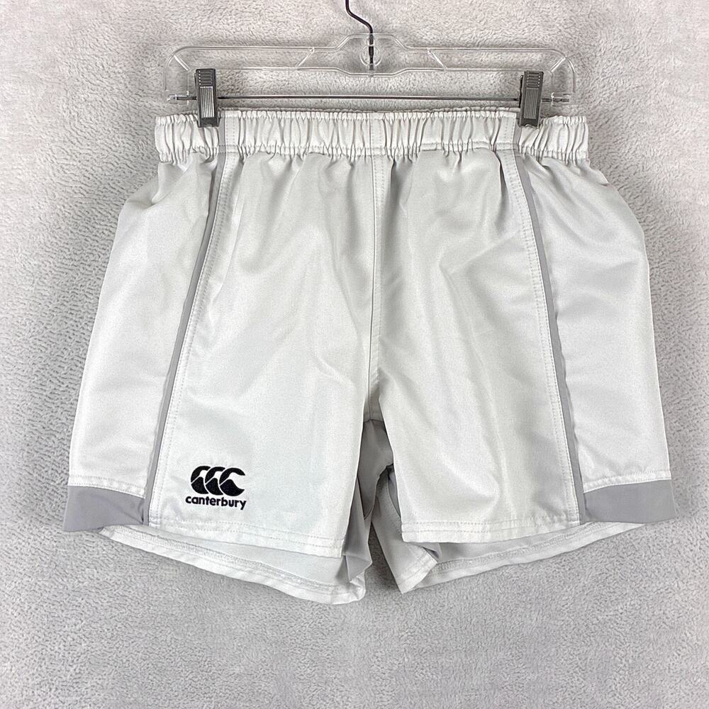Canterbury Rugby Shorts Mens L White Gray Pull On Drawstring Preppy Workout Gym